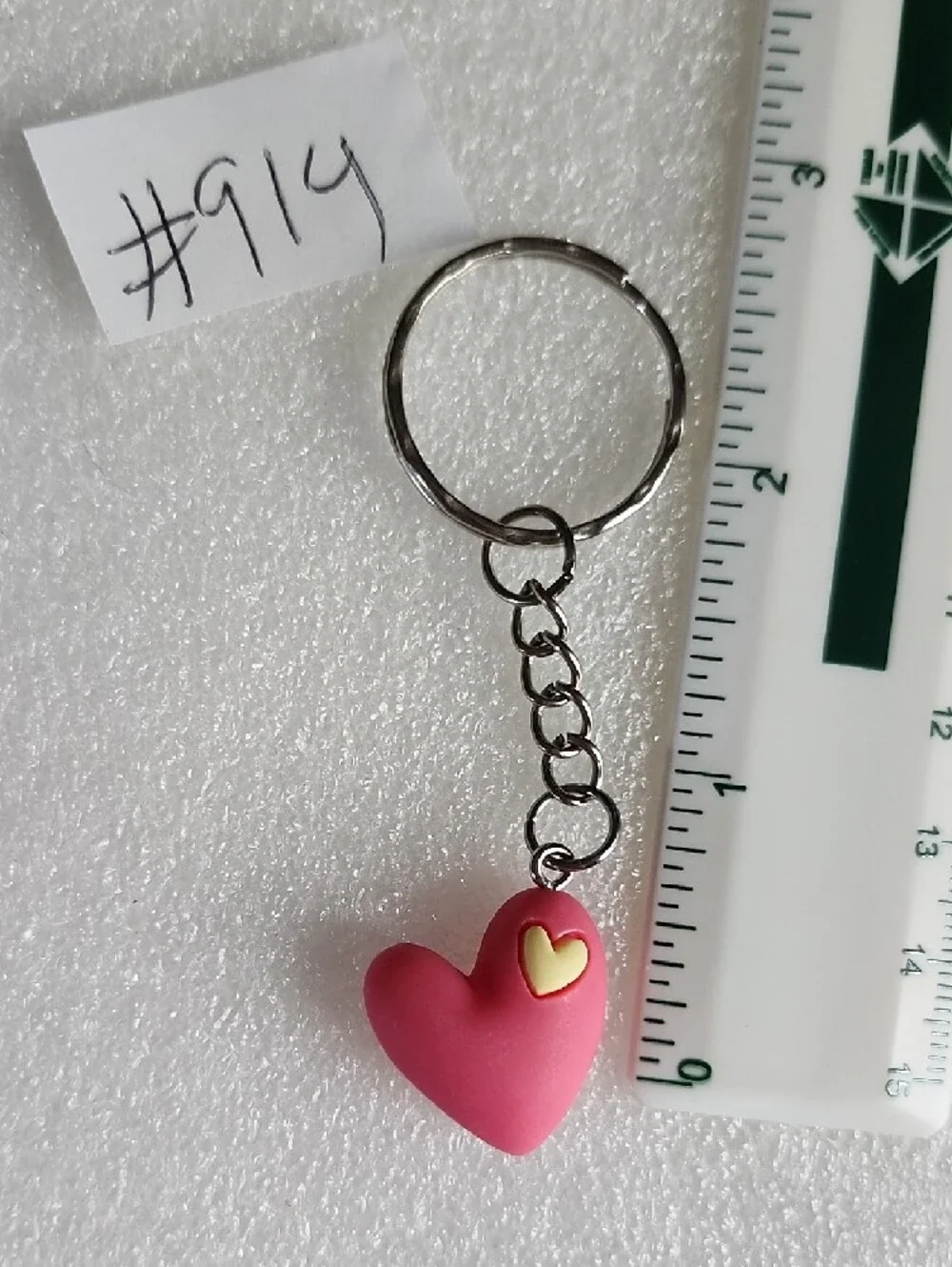 Hand Crafted Pink Heart Keychain with Yellow Accent
